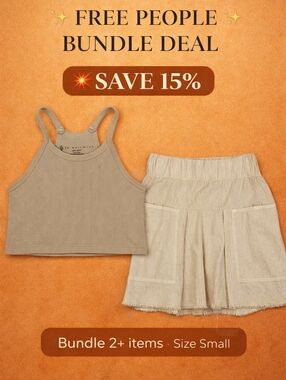 Free People Outfit Bundle Small | Ribbed Crop Tank + Cream Mini Skirt Set